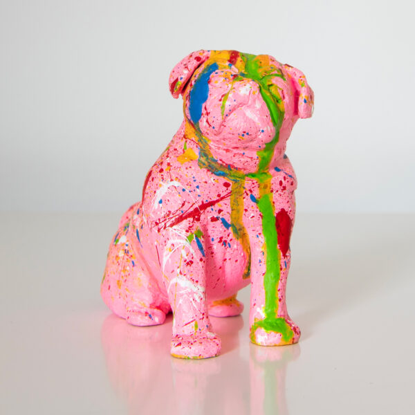 Farbenfrohe Mops-Skulptur aus Ton | Humorvolles Kunstobjekt | UNIKAT<br>5 x 9 x 10 cm (BxHxT)